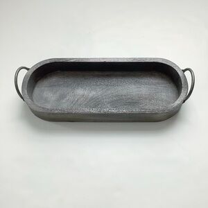 Modern Gray Wooden Oval Serving Tray with Handles